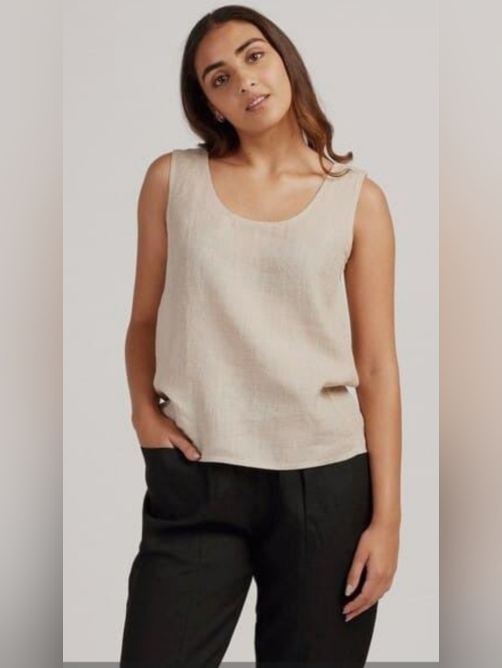 Go Silk  100% Linen Scoop Neck Tank Top . Ladies L. NWT